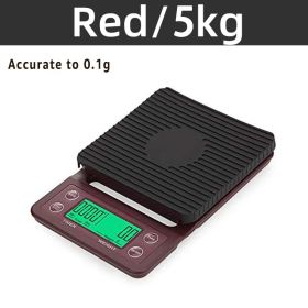 3kg/0.1g Digital kitchen Weight Grams Electronic Balance High Precision Coffee Scale Portable With Timer Food Espresso Powder (Color: Red 5kg 0.1g)