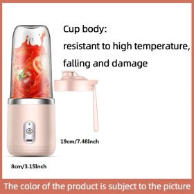 300ml Upgrade 6-page Steel Knife Fight Guide Wolf Rechargeable Portable Juicer Home Small Power Juice Cup (Color: Pink)