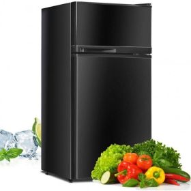 2 Doors Cold-rolled Sheet Compact Refrigerator (Color: black)