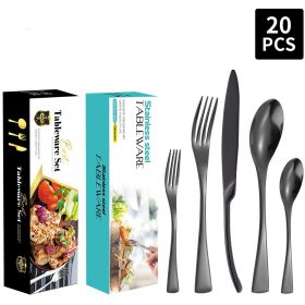 Stainless Steel Tableware Five-piece Steak Knife, Fork And Spoon (Option: Blue Color Box-Black)